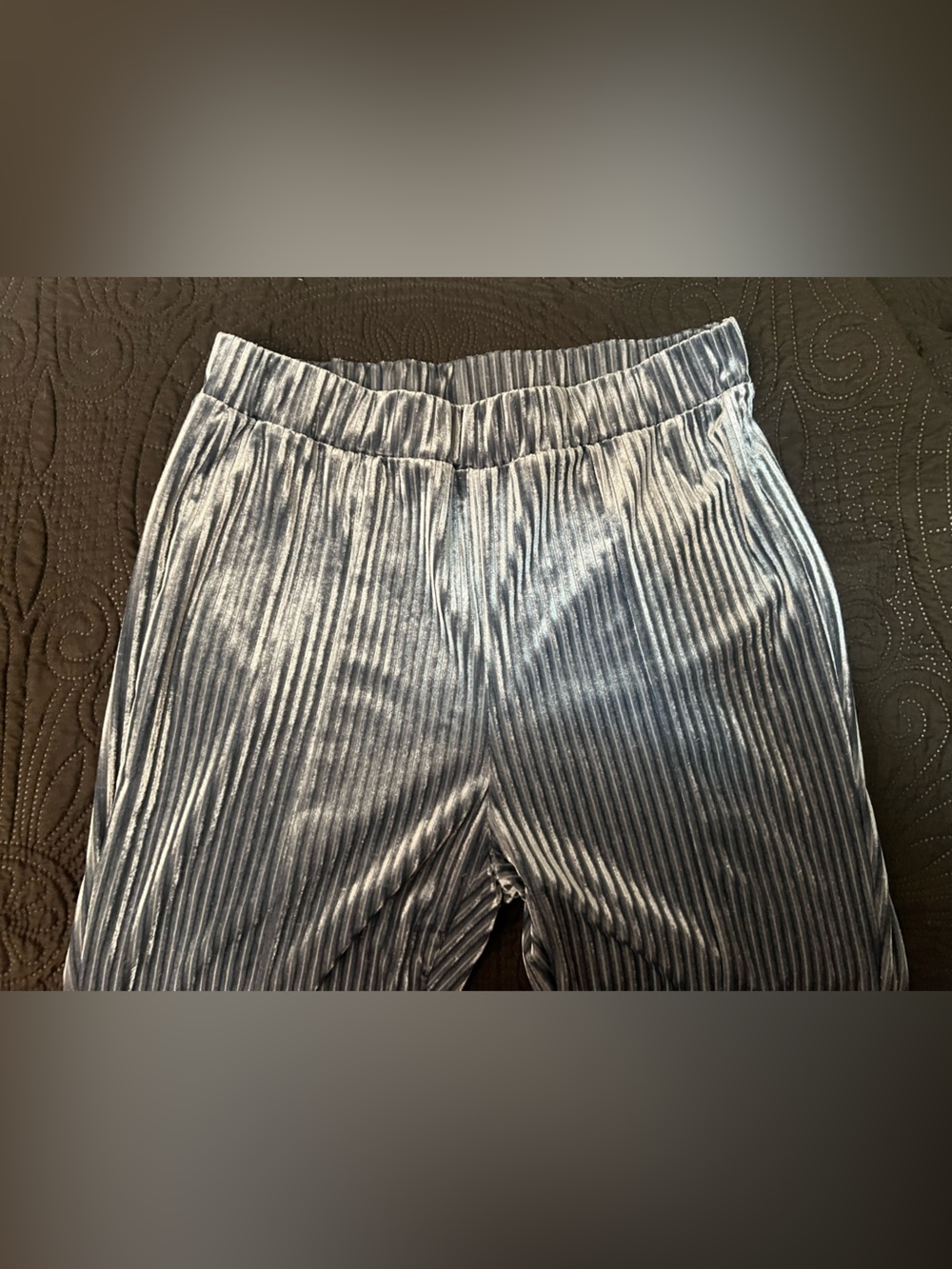 SHEIN Blue Gray Ribbed Velvet Wide Leg Pants Size Large